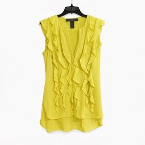 BCBGMAXAZRIA Yellow Ruffle Sleeveless Blouse XXS